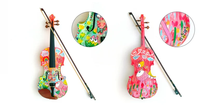 Esther Ziher-Ginczinger's "Squishy in Concert Violin 3" Acrylic painted on Violin original art for sale product
