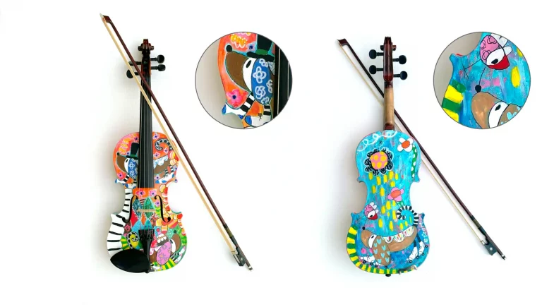 Esther Ziher-Ginczinger's "Squishy in Concert Violin 5" Acrylic painted on Violin original art for sale product