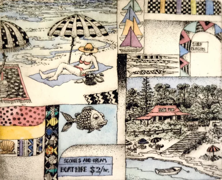 Leon Pericles' Beachside Hand coloured etching Product