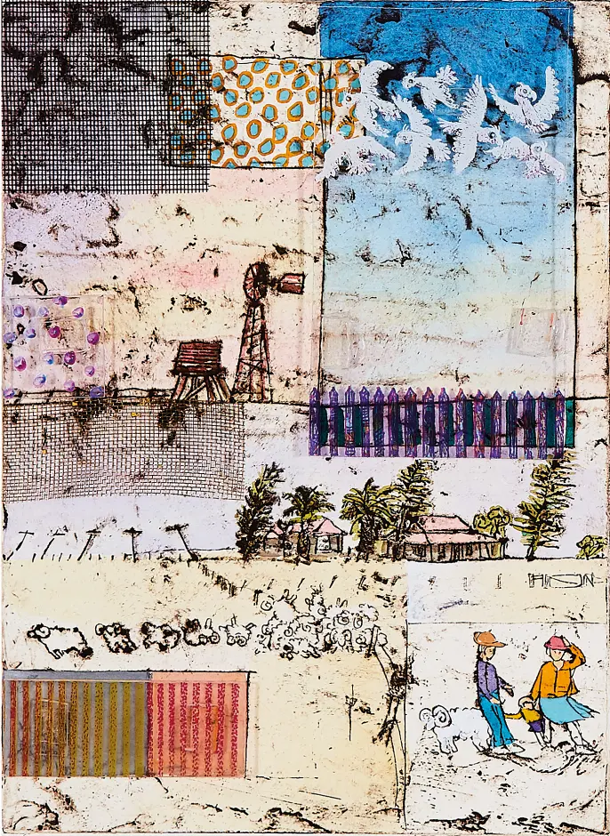 Leon Pericles' "Windy Ridge I" Hand coloured collograph original art for sale product