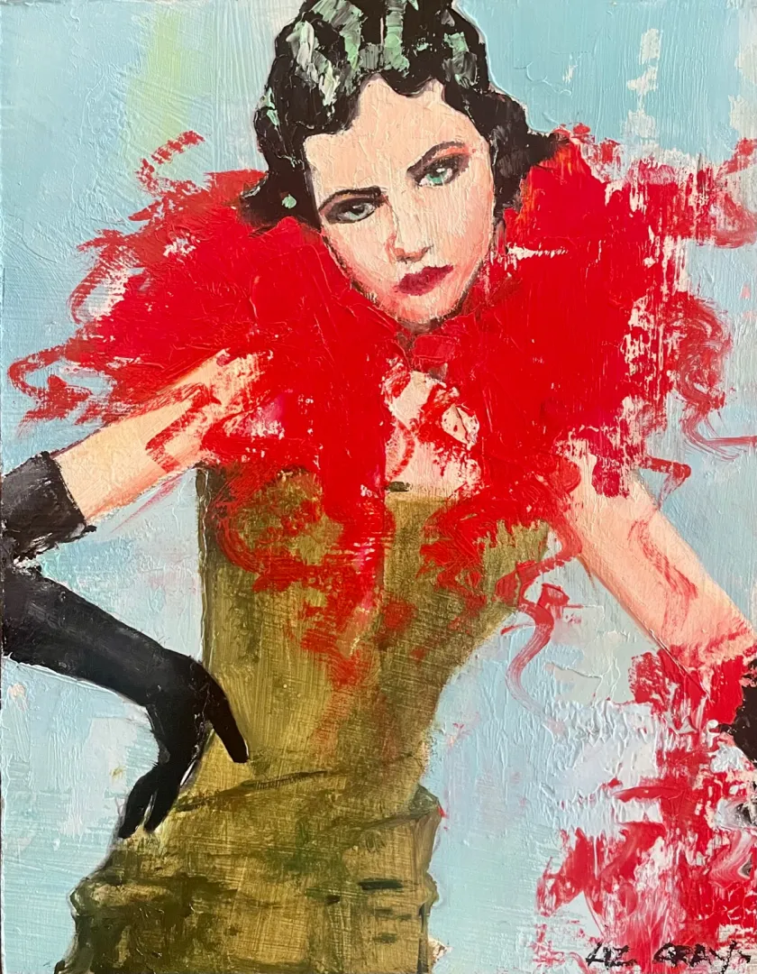 Liz Gray's "Cross Flapper" Oil on board painting original art for sale product