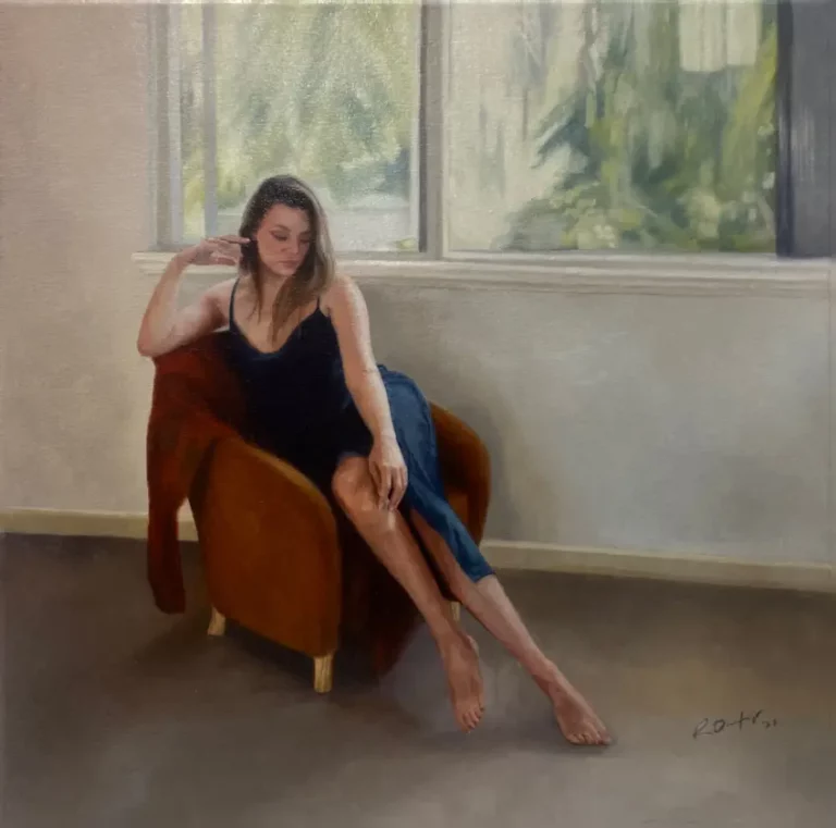 Rachelle Dusting's "The Wait" Oil on Linen painting original art for sale product