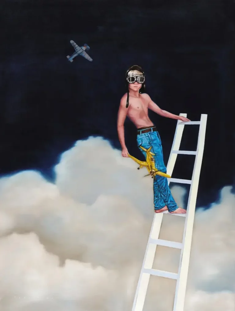 Tara Spicer "Young Aviator YELLOW PLANE" oil on canvas original painting for sale product