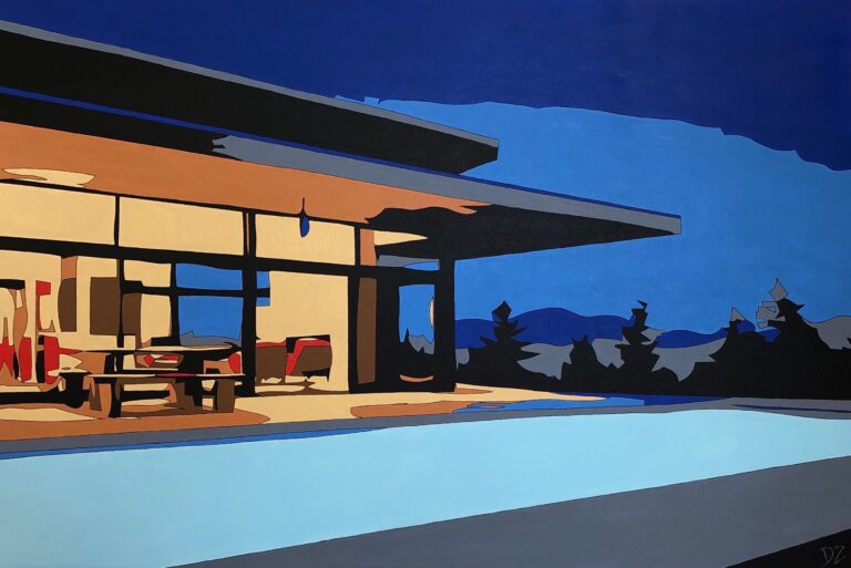 Dainis Zakis' "Mountain House" acrylic on canvas painting original art for sale product
