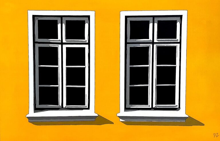 Dainis Zakis' "Two Windows" acrylic on canvas painting original art for sale product