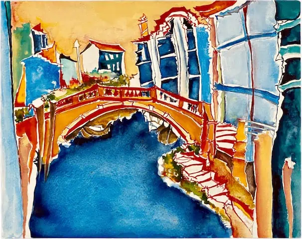 Christin Lutze's "The Magic of the Canal" Watercolour on paper artwork for sale