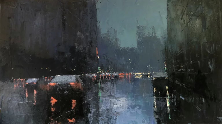 Mike Barr's "Big City Rain" Oil on Canvas artwork for sale