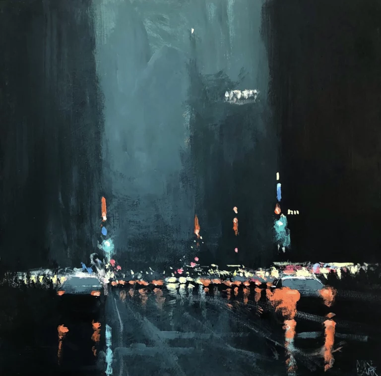 Mike Barr's "Friday Night Rain" Acrylic on Canvas artwork for sale