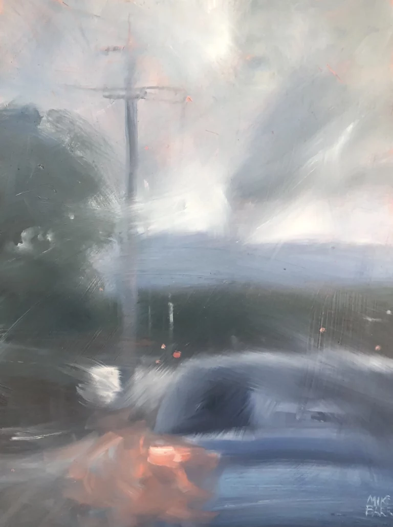 Mike Barr's "Portrush Deluge Acrylic on Canvas" 30 x 40 cm artwork for sale