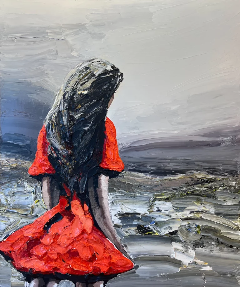 Palla Jeroff's "Desert Girl Red" Oil on Canvas artwork for sale