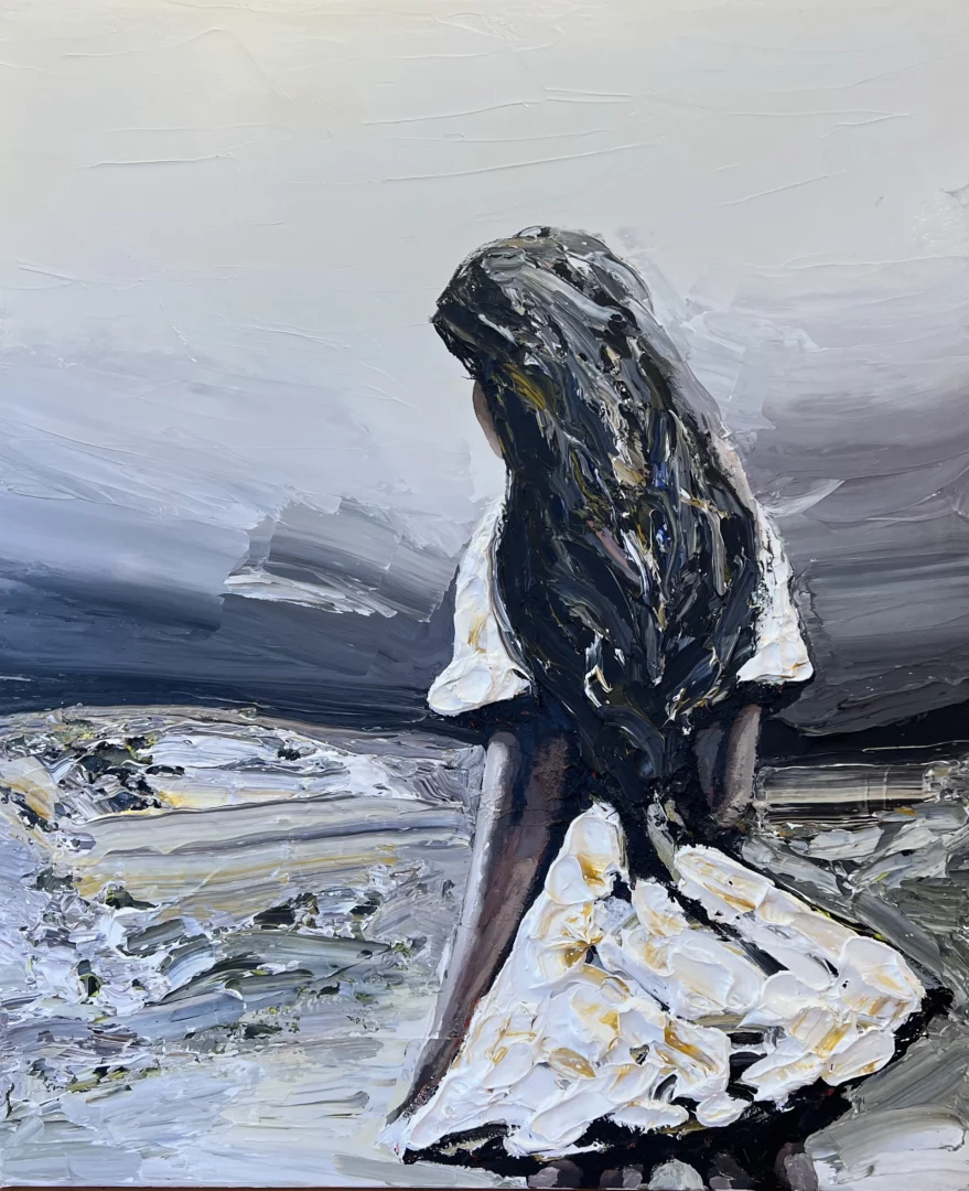 Palla Jeroff's "Desert Girl White" Oil on Canvas artwork for sale