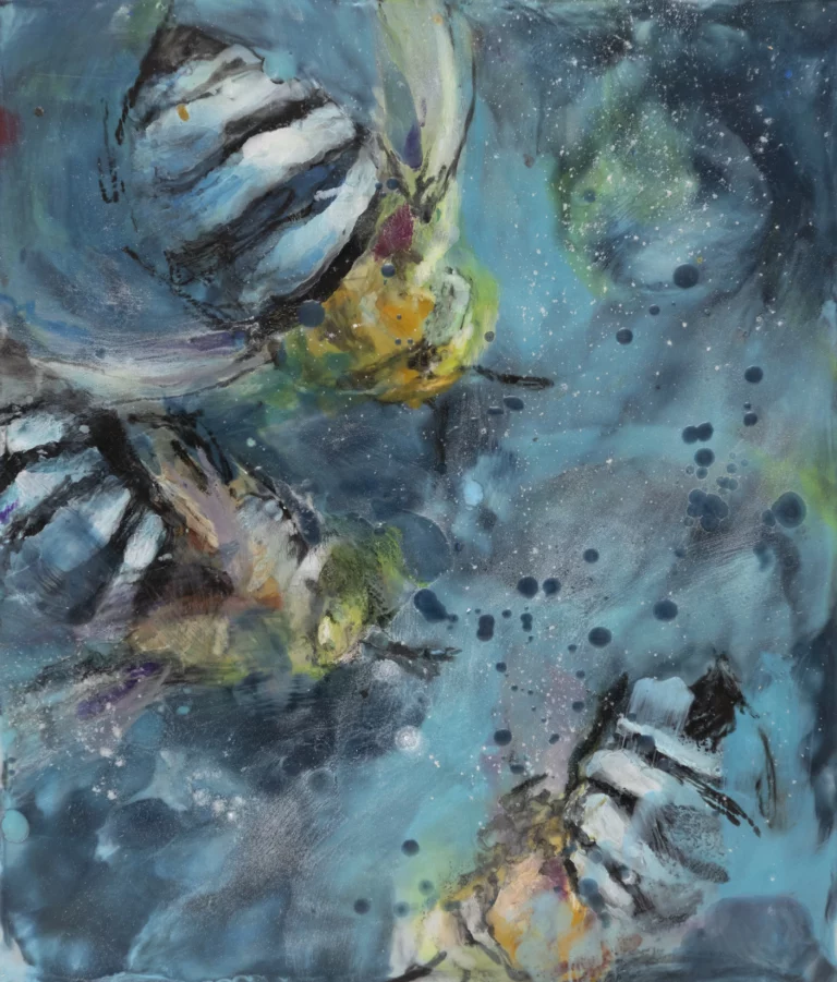 Jane Smeets' "Blue Banded Bees"  Encaustic Wax on Board artwork for sale