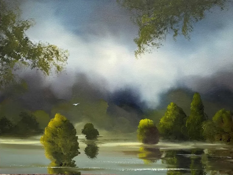 Elaine Green's "Flooded Midlands 5" Oil on canvas artwork for sale