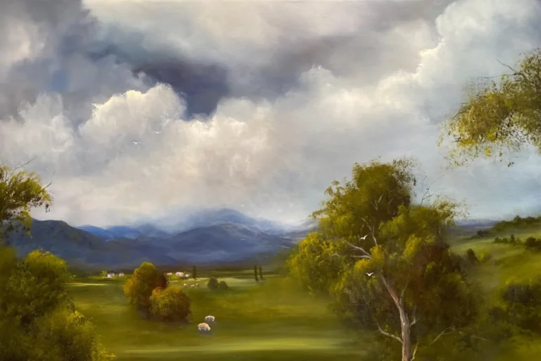 Elaine Green's "The Homestead" Oil on canvas artwork for sale