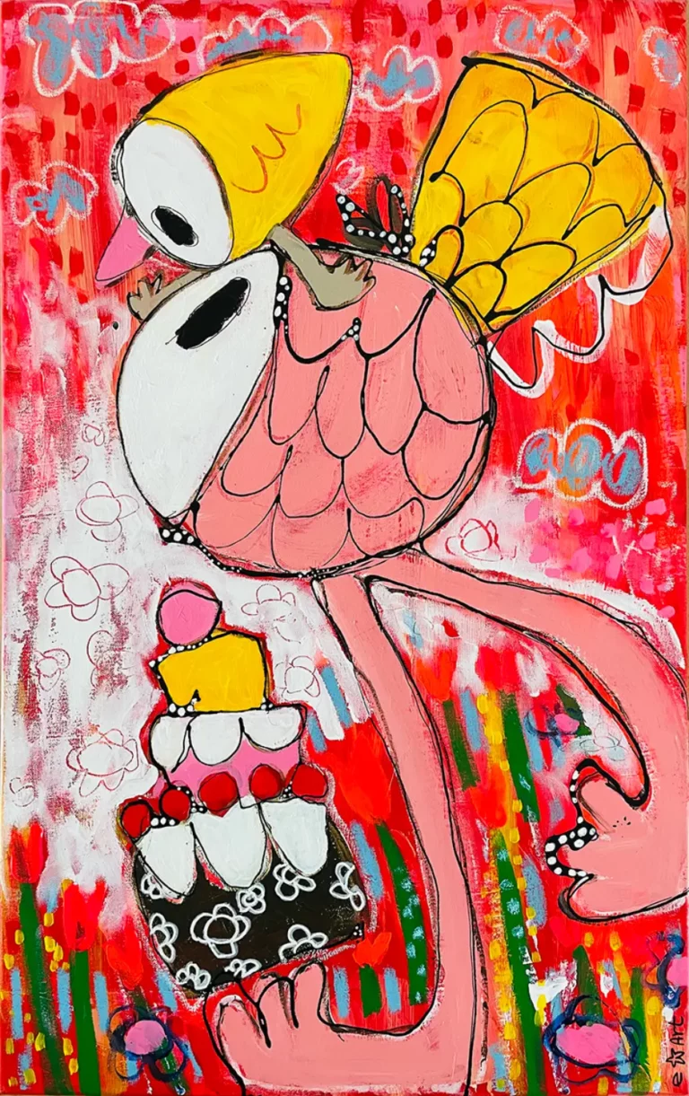 Esther Ziher Ginczinger's "Happy cakeday in LiliLililand" Acrylicmixed media on canvas artwork for sale