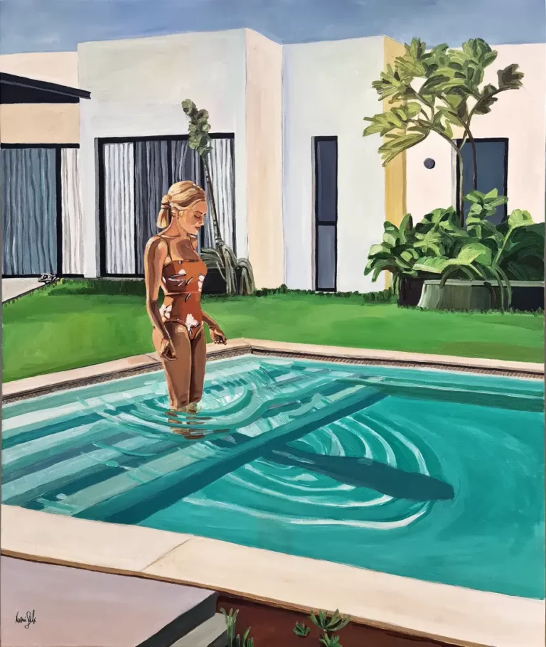 Noemi Safir's "Girl at the Pool" Acrylic artwork for sale